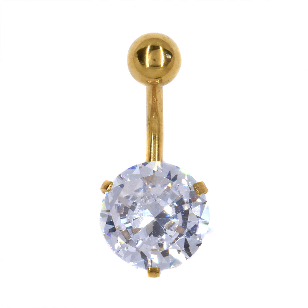 Stainless steel gold clawed cubic zirconia belly ring - SSMBJ2014