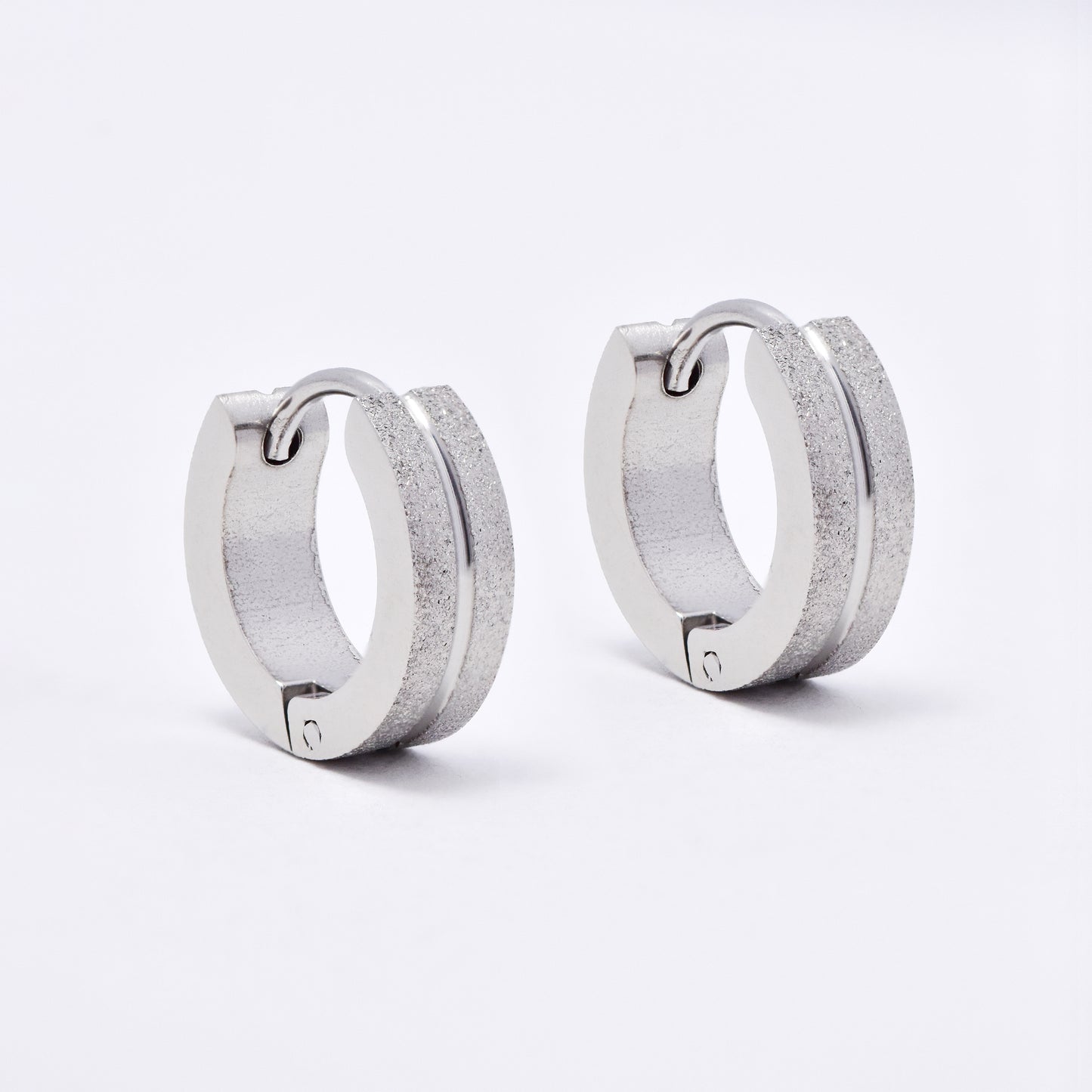 SSME3145 - Steel 13mm x 4mm iced center groove huggie earrings