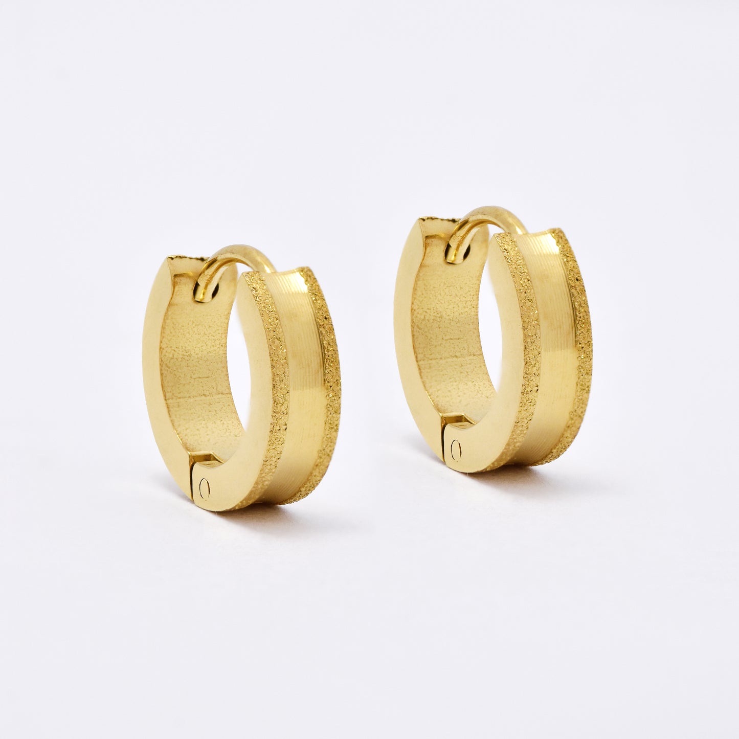 SSME3147 - Steel 13mm x 4mm iced center huggie earrings