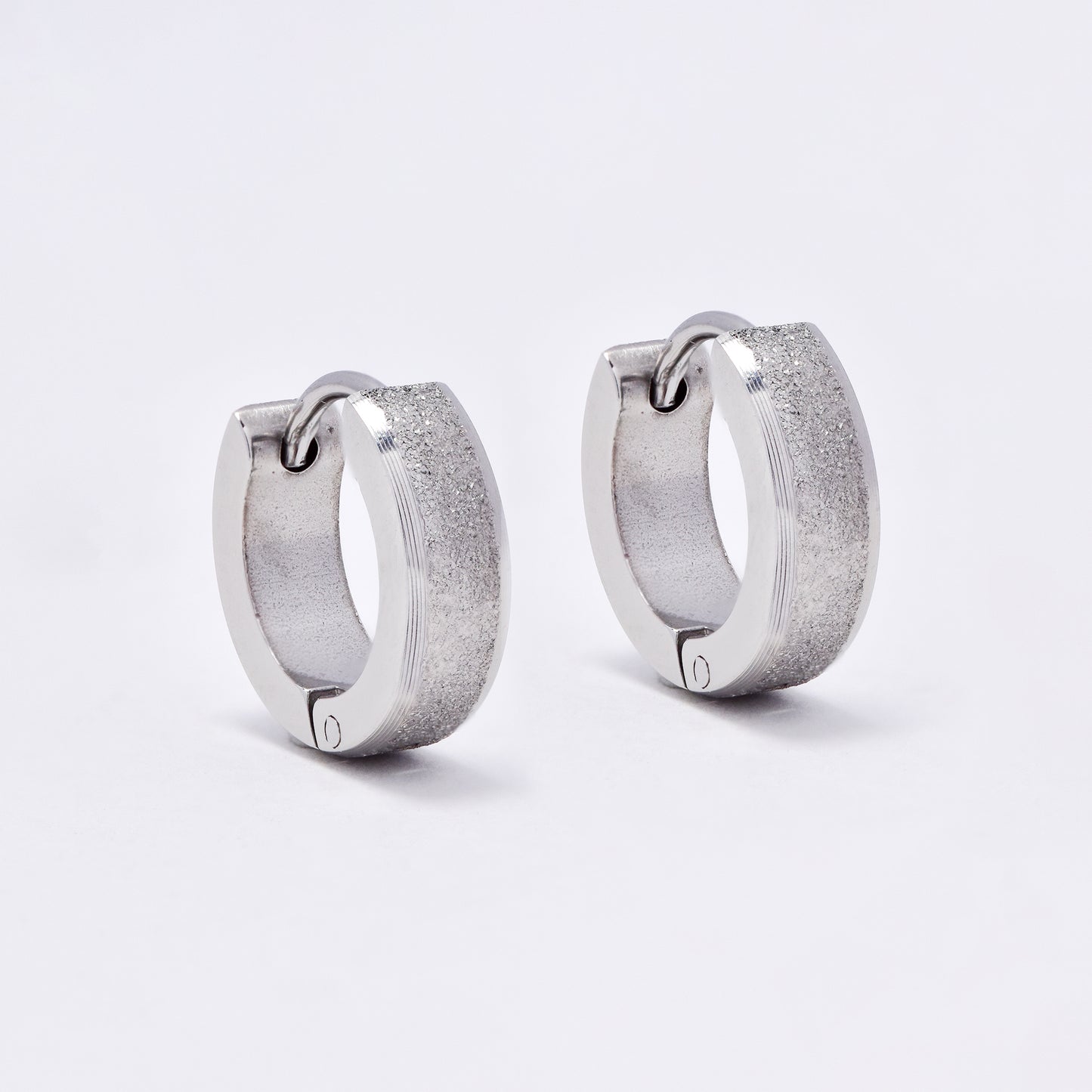 SSME3148 - Steel 13mm x 4mm center line iced huggie earrings