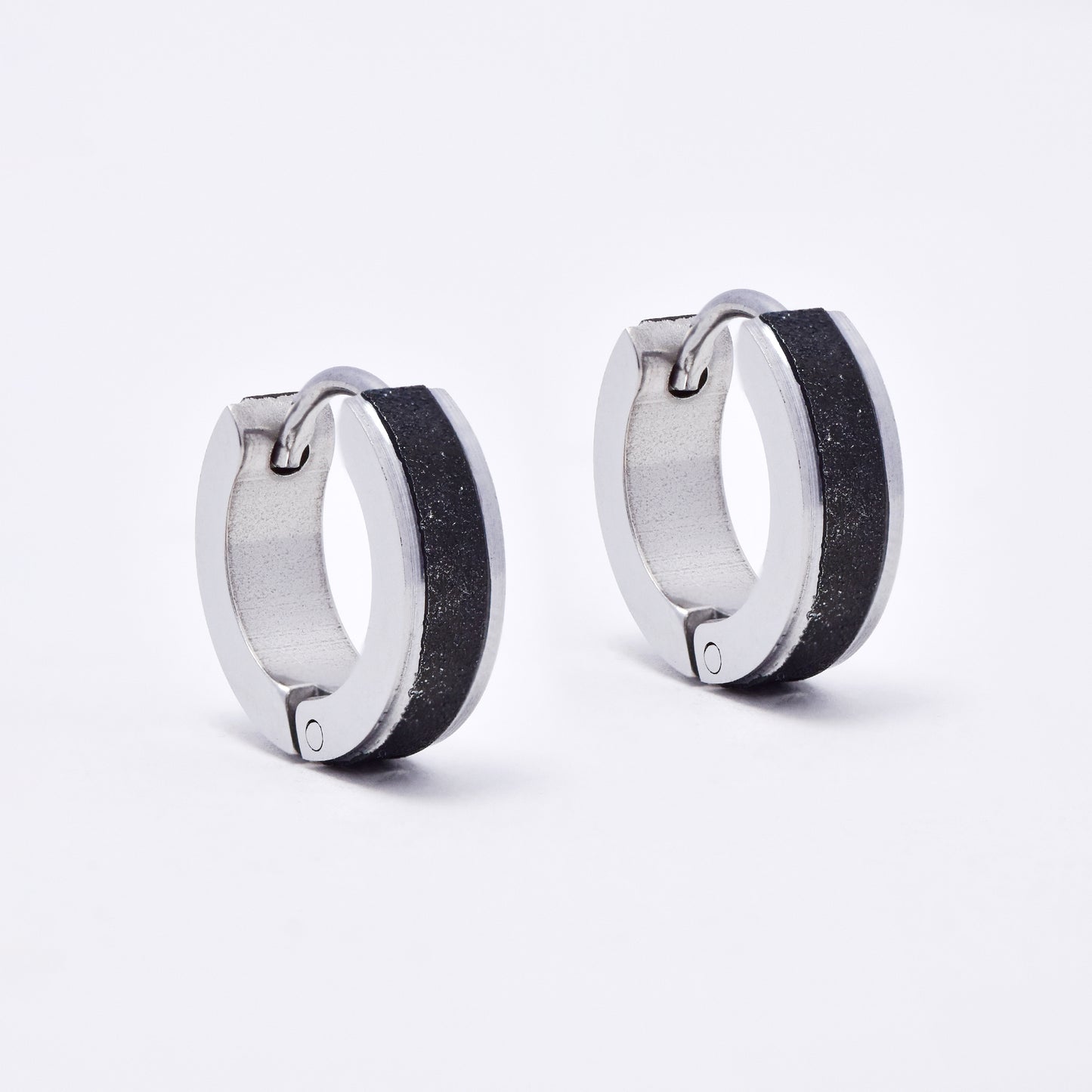 SSME3148 - Steel 13mm x 4mm two tone iced huggie earrings