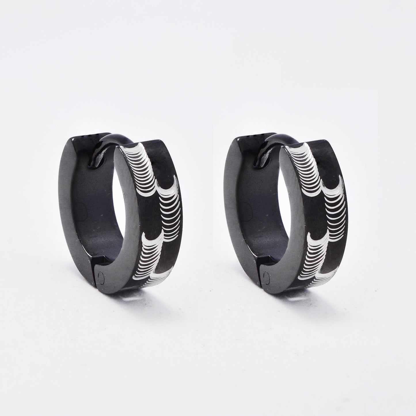 SSME3243 - Steel 13mm x 4mm two-toned textured huggie earring