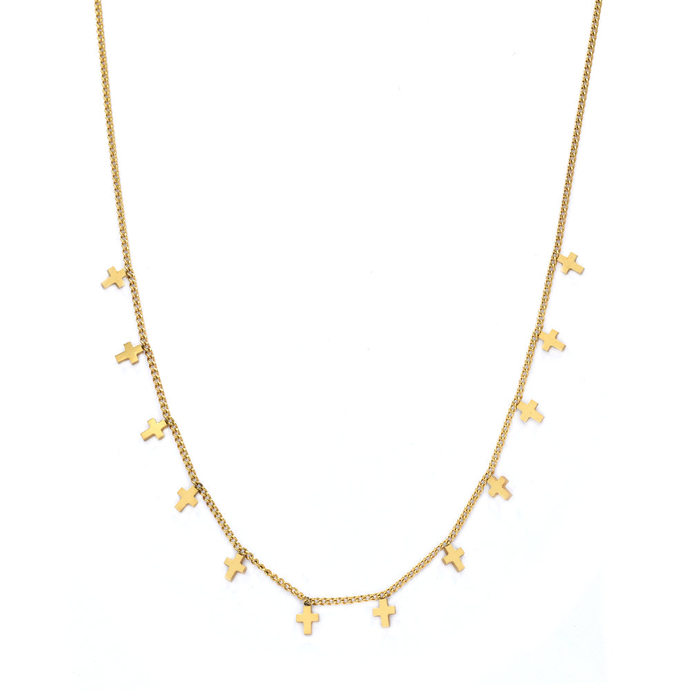 Stainless steel cross disk choker necklace Chain: 40cm + 5cm extension - SSYN2864