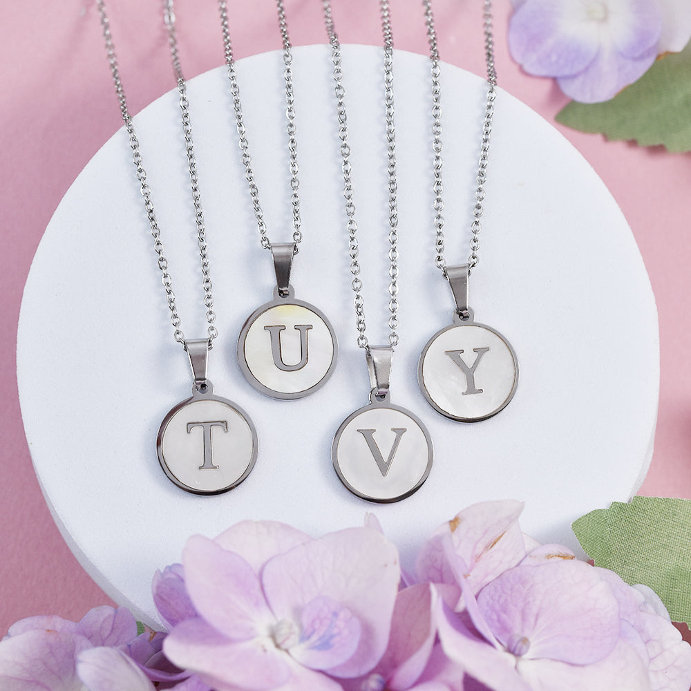 Stainless steel shell initial necklaces - SSMN2882