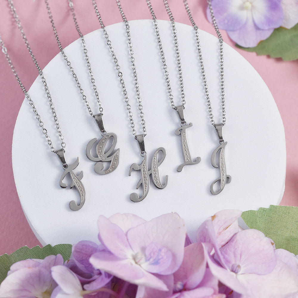 Steel decorative font initial necklace - SSMN2945
