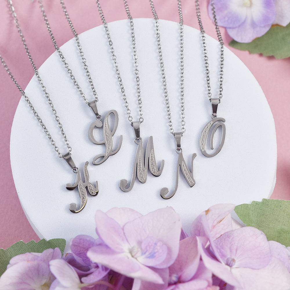 Steel decorative font initial necklace - SSMN2945