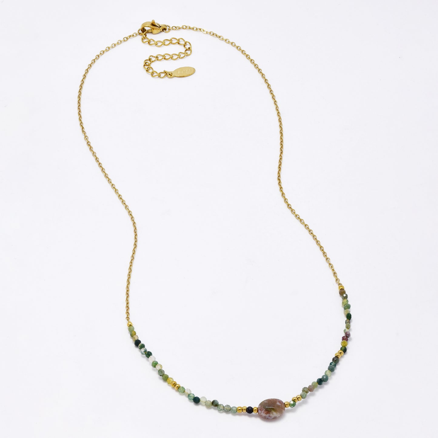 SSMN3015 - Steel 40+5cm natural stone faceted bead necklace