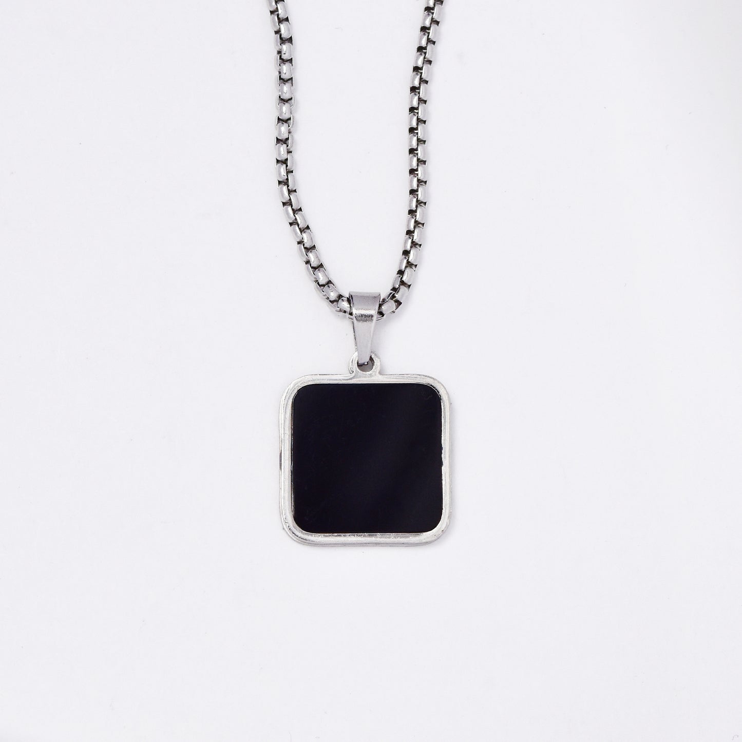SSMN3034 - Steel 56cm x 2mm square two tone pendant necklace