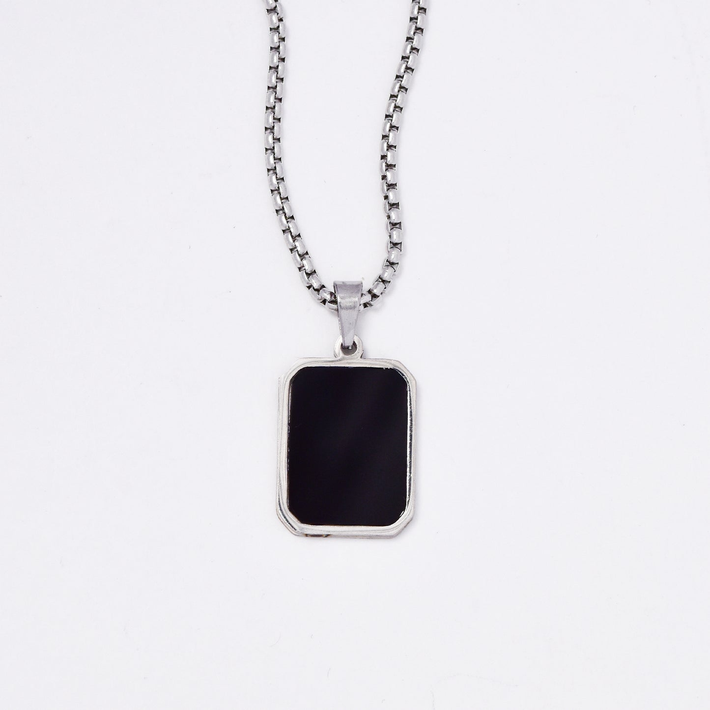 SSMN3036 - Steel 52cm x 2mm rectangular two tone pendant necklace