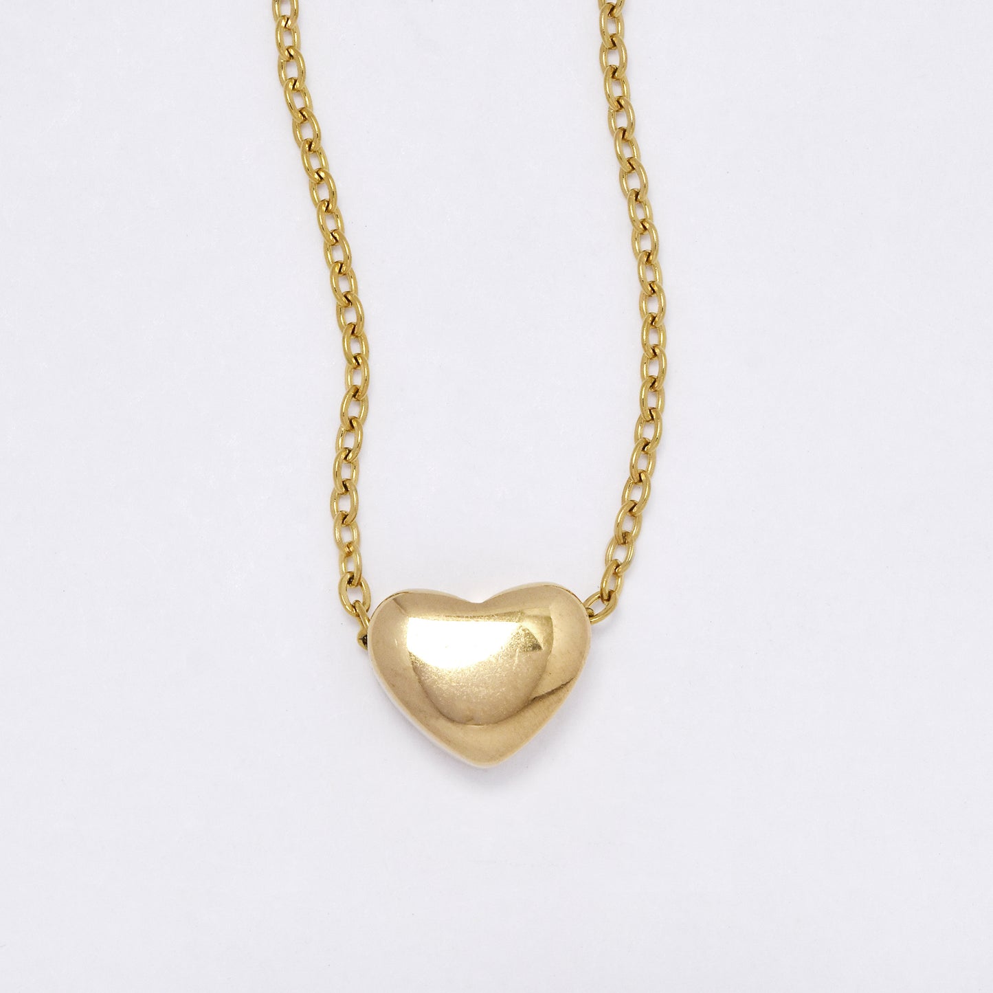 SSMN3054 - Steel 45cm domed heart necklace (heart 9mm x 10mm)