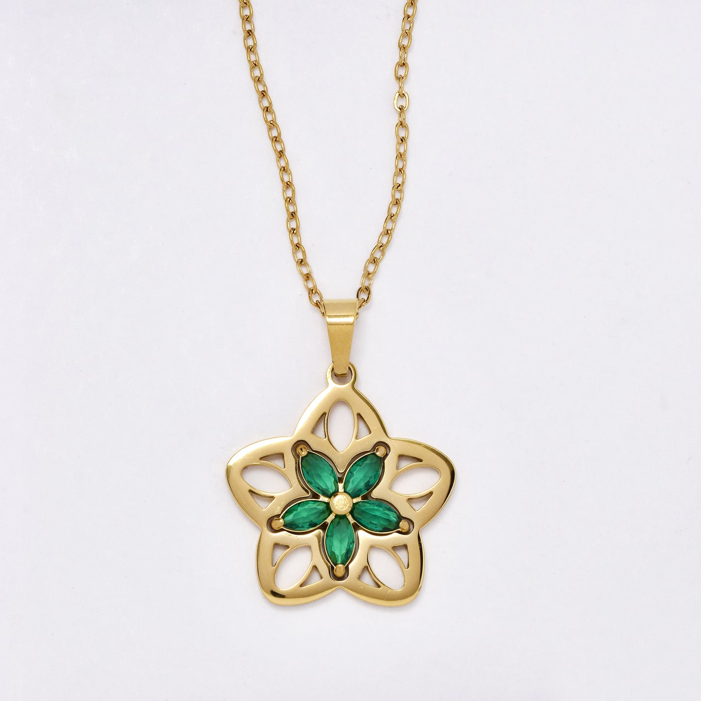 SSMN3057 - Steel double flower CZ necklace