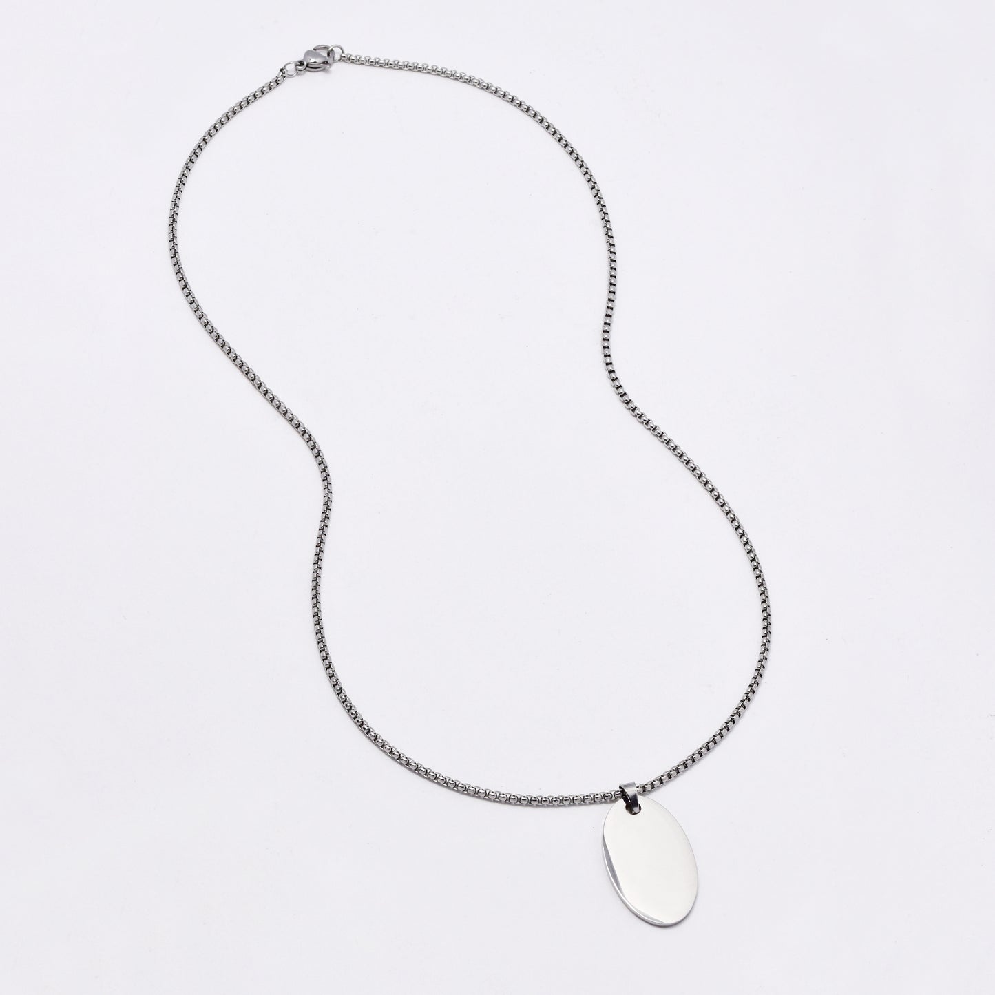 SSMN3164 - Steel 50cm oval disk necklace