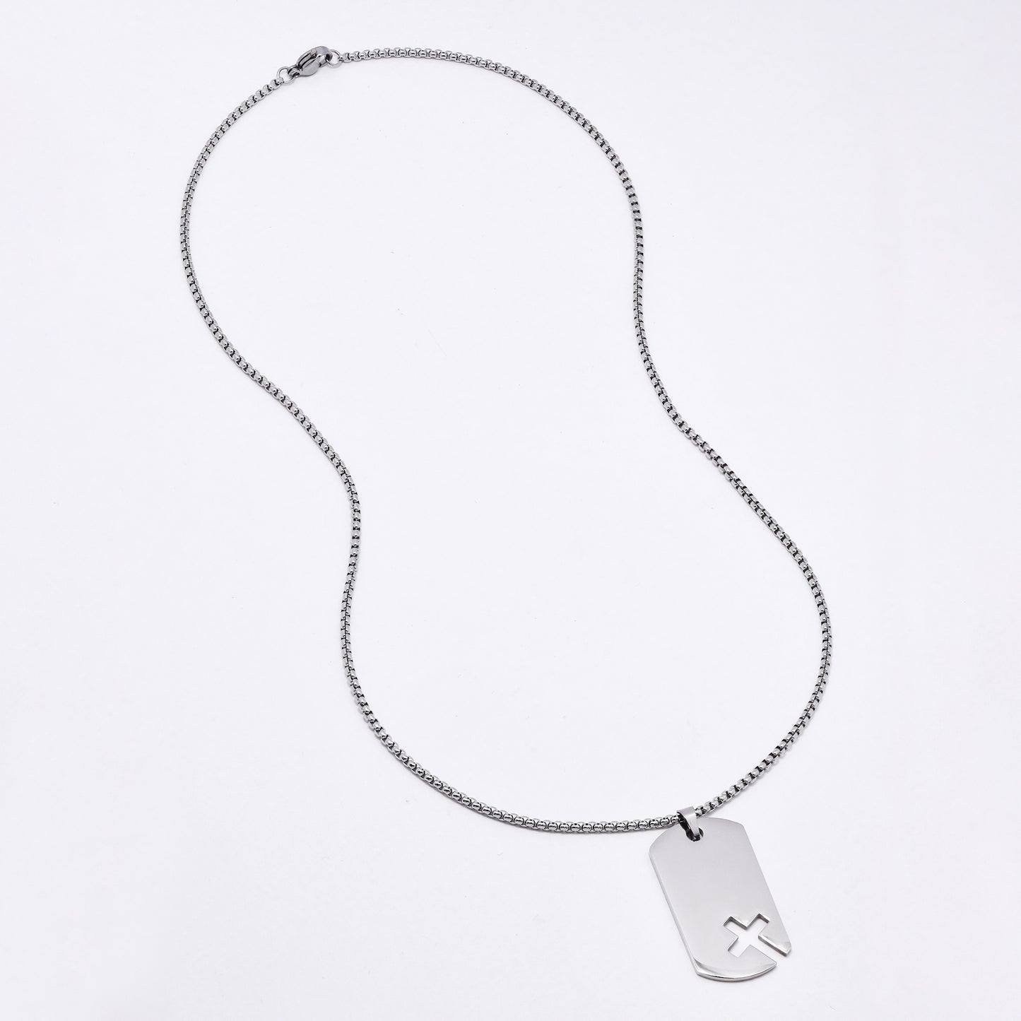 SSMN3175 - Steel cutout cross disk necklace