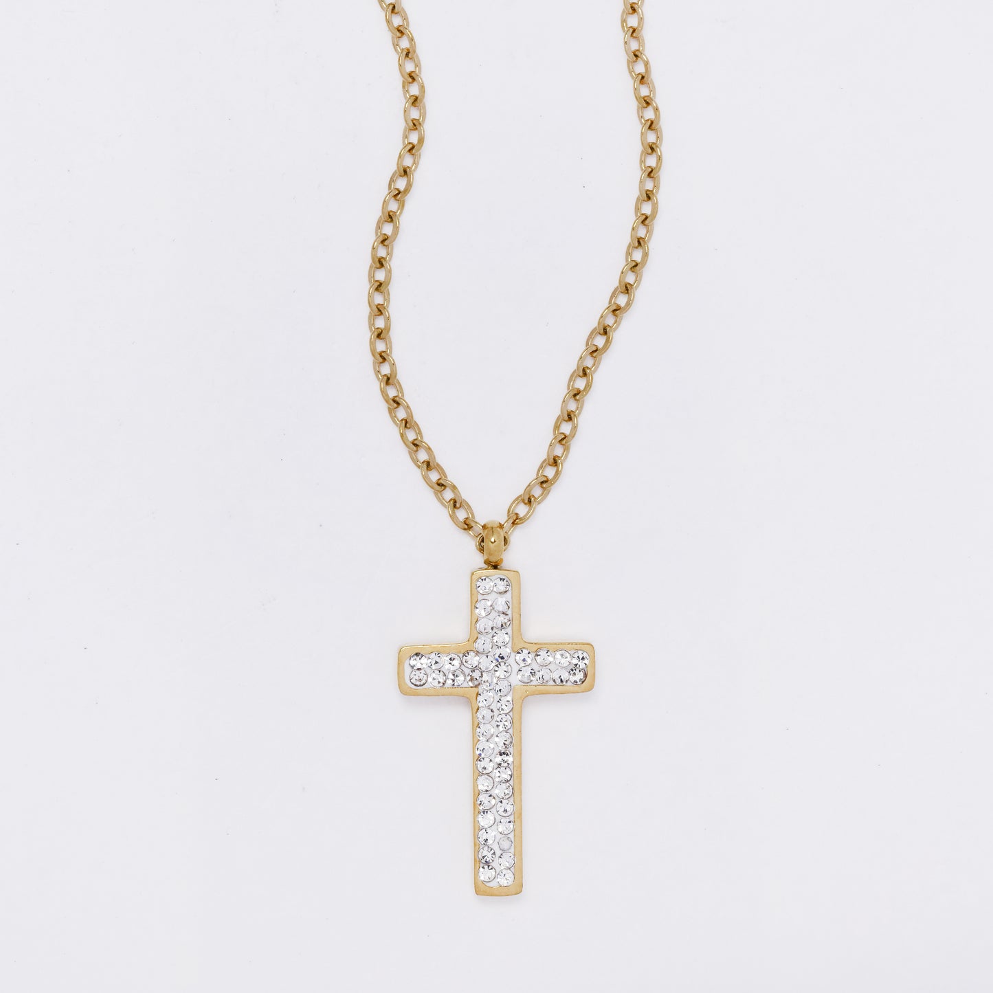 SSMN3208 - Steel 45cm CZ cross necklace