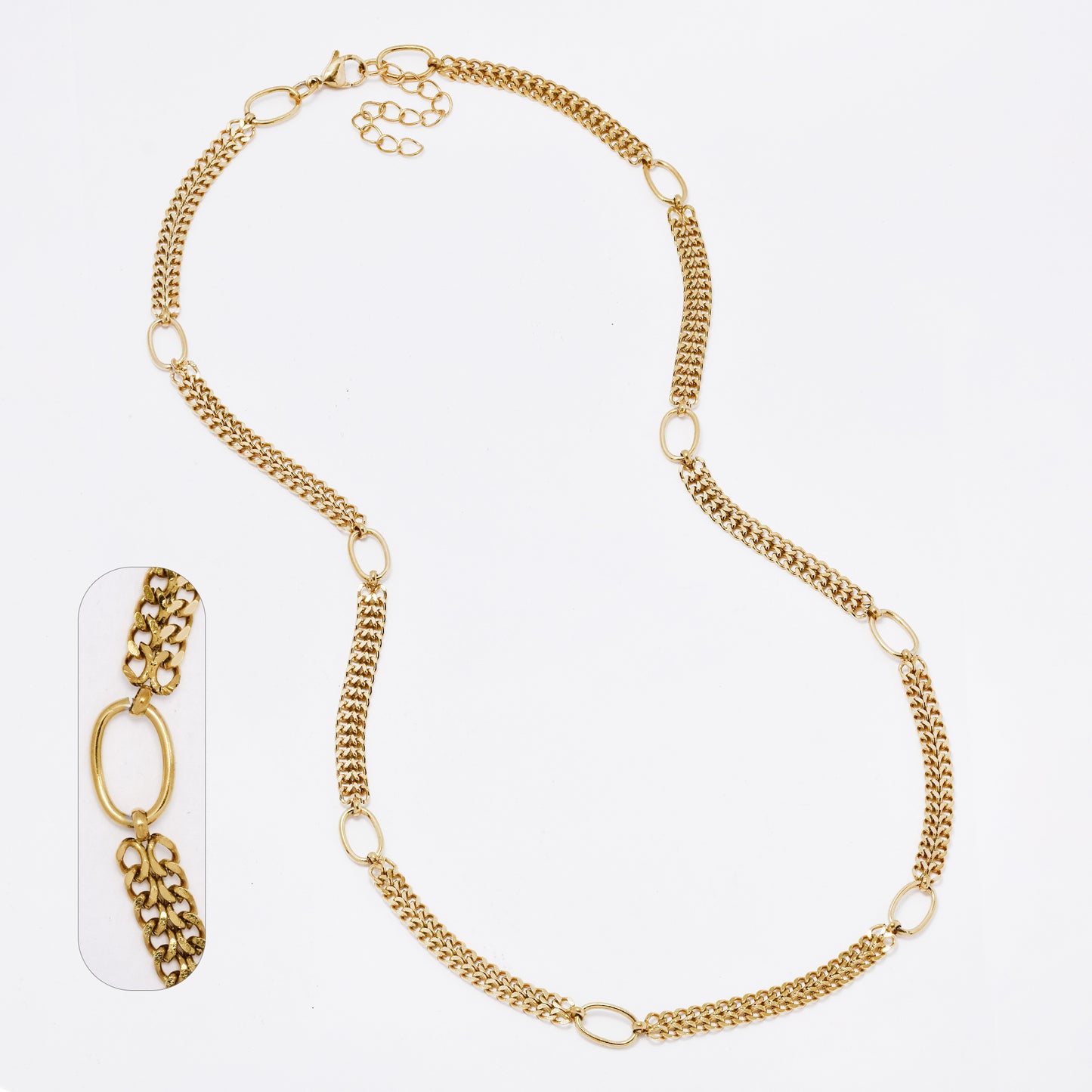 SSMN3210 - Steel 54cm + 4.5cm x 5mm double curb link necklace with oval accent
