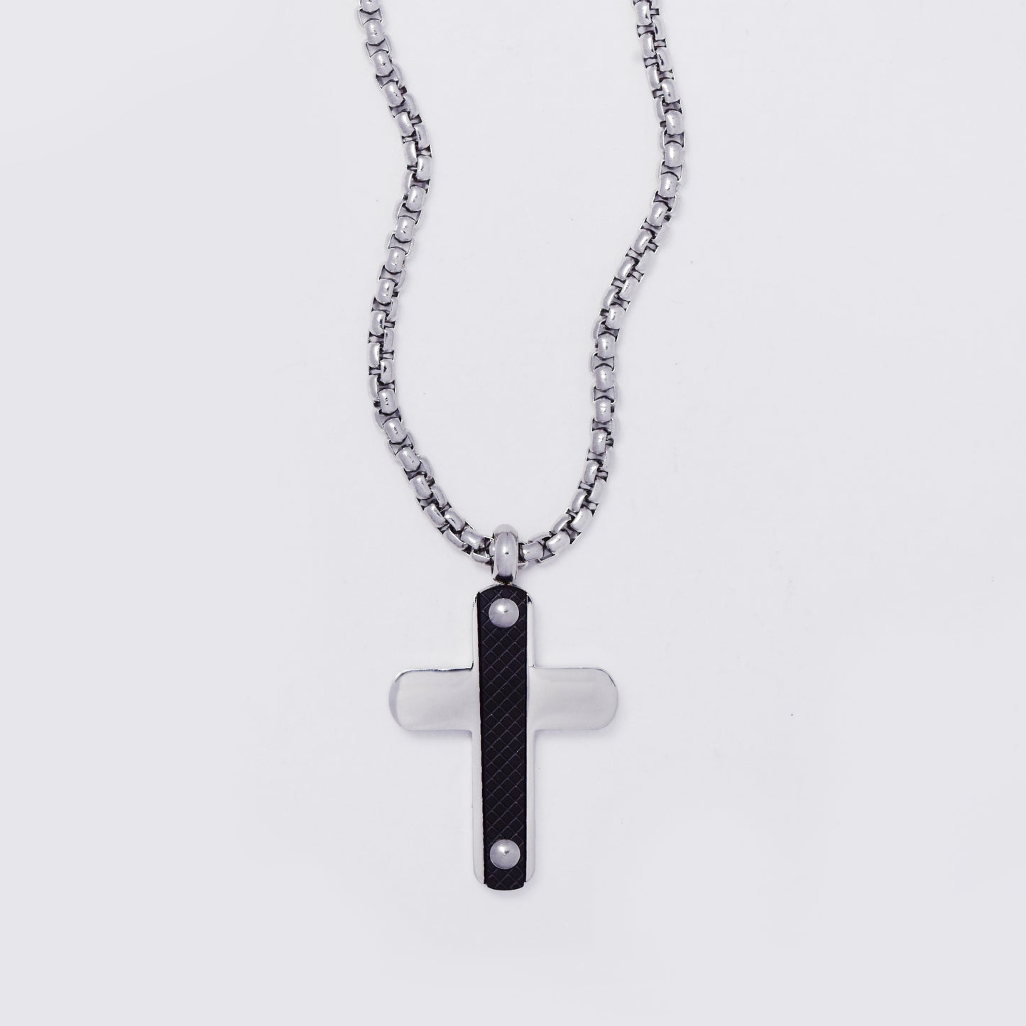 SSMN3377 - Steel 55cm x 2mm decorative cross necklace