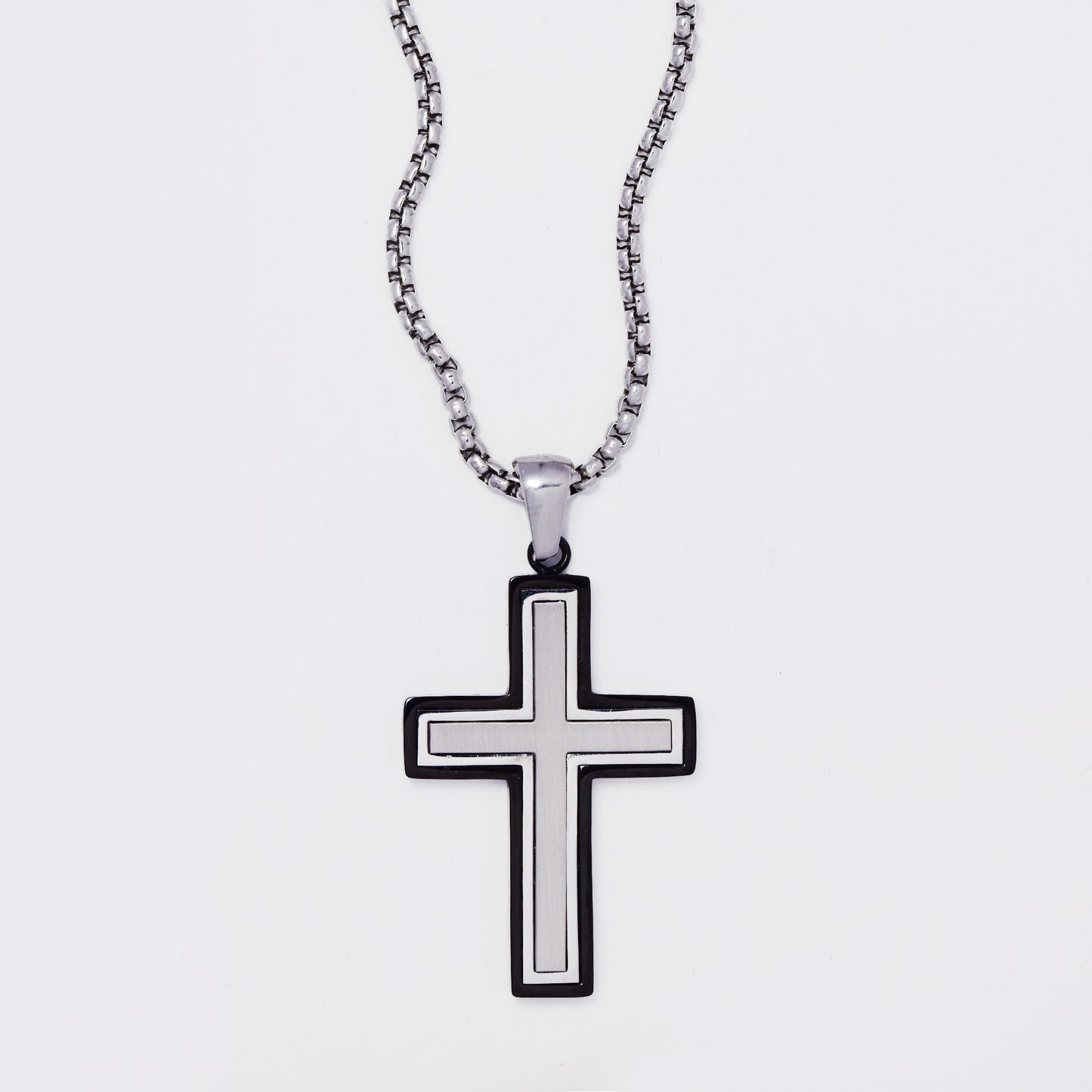 SSMN3380 - Steel 55cm x 2mm two-toned cross necklace