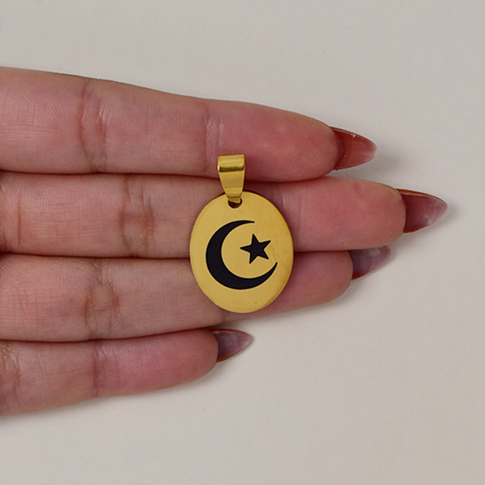 Buy 1 get 1 FREE - Stainless steel religious engraved oval disc 25mm x 20mm pendant - SSMP2719CI