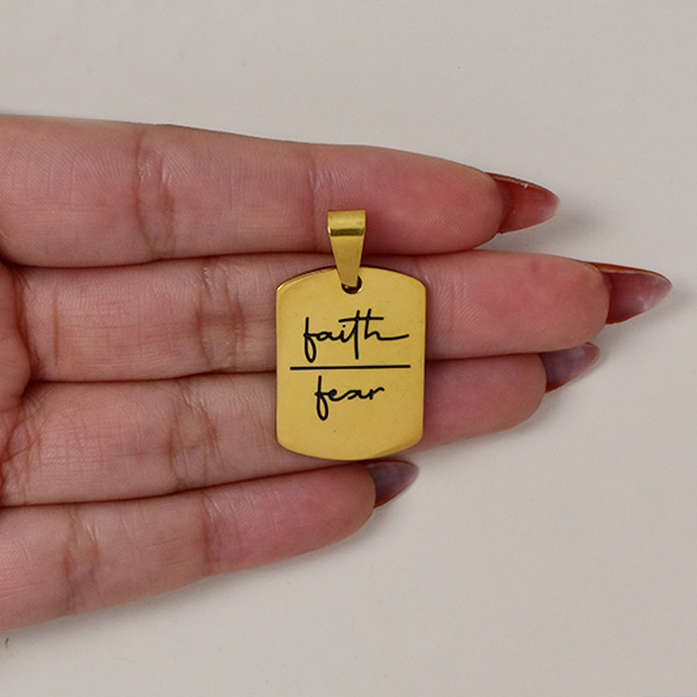 Buy 1 get 1 FREE - Stainless steel faith over fear disc pendant 26mm x 20mm - SSMP2720i