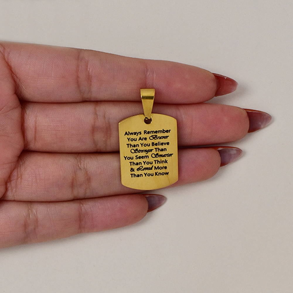 Buy 1 get 1 FREE - Stainless steel inspirational engraved rectangular disc gold pendant 36mm x 20mm - SSMP2721i