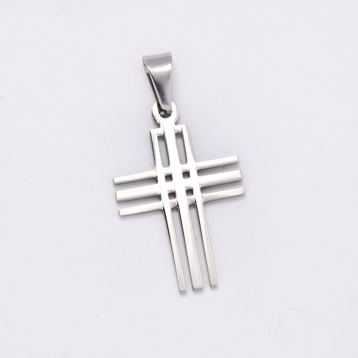 SSMP2974 - Steel 42mm x 22mm cutout line cross pendant