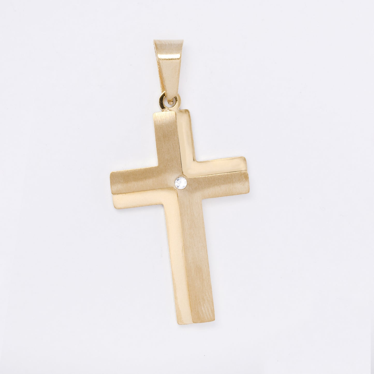 SSMP2983 - Steel 46mm x 23mm brushed and shiny cz cross pendant