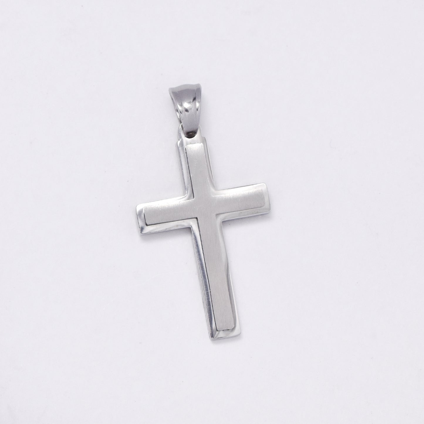 SSMP2984 - Steel 38mm x 20mm brushed and shiny cross pendant