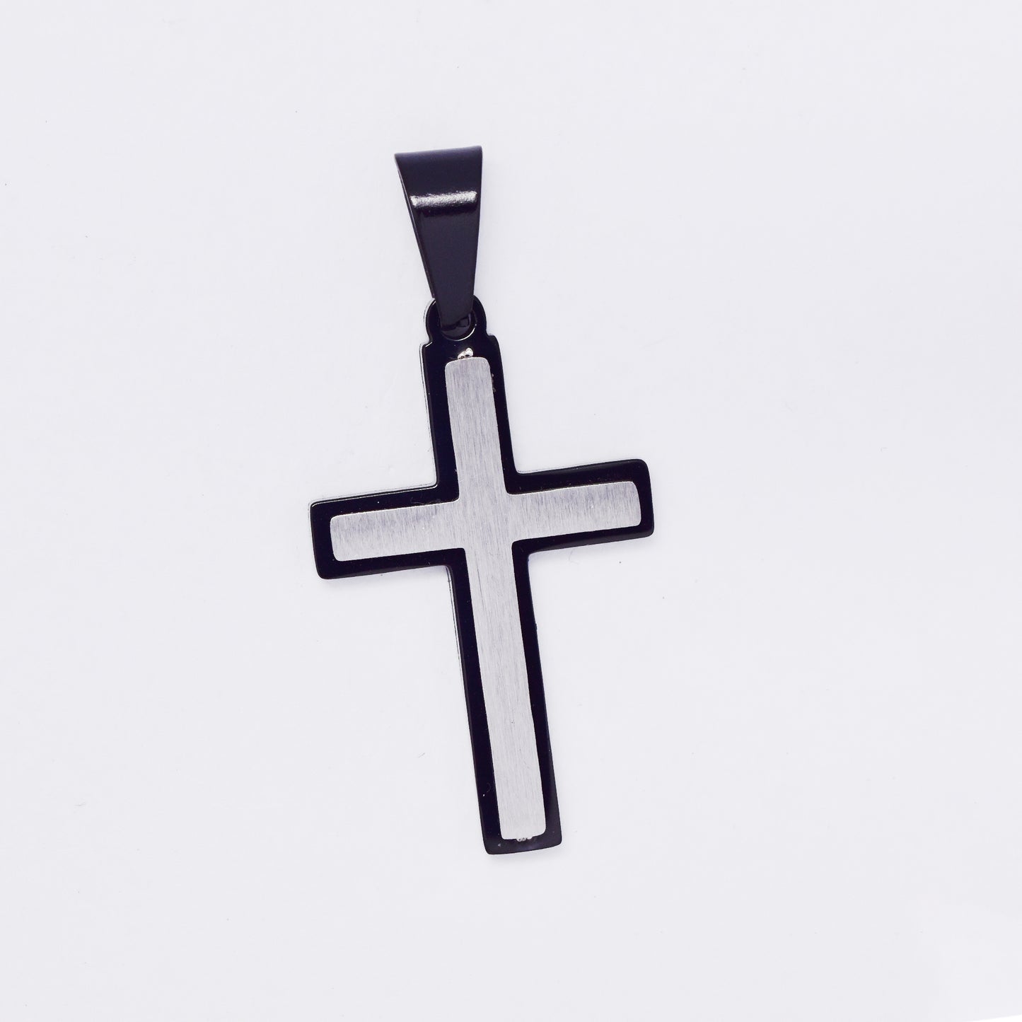 SSMP2984 - Steel 38mm x 20mm brushed and shiny cross pendant