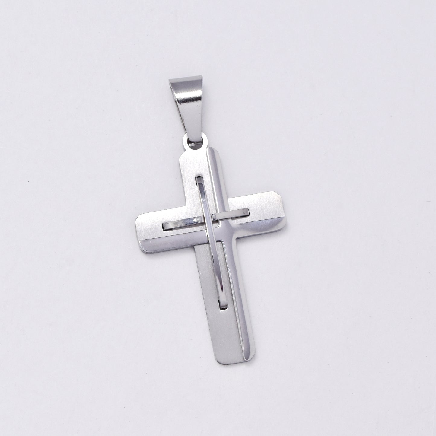 SSMP3001 - Steel 35mm x 22mm overlay cross pendant