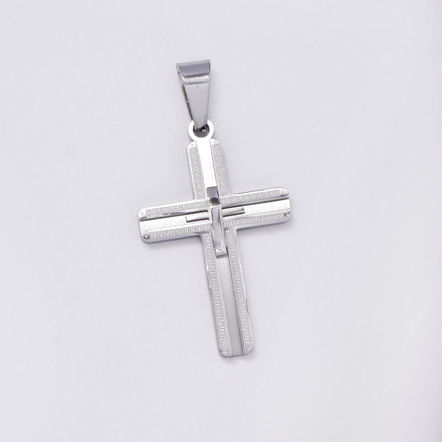 SSMP3002 - Steel 35mm x 22mm carved out cross pendant
