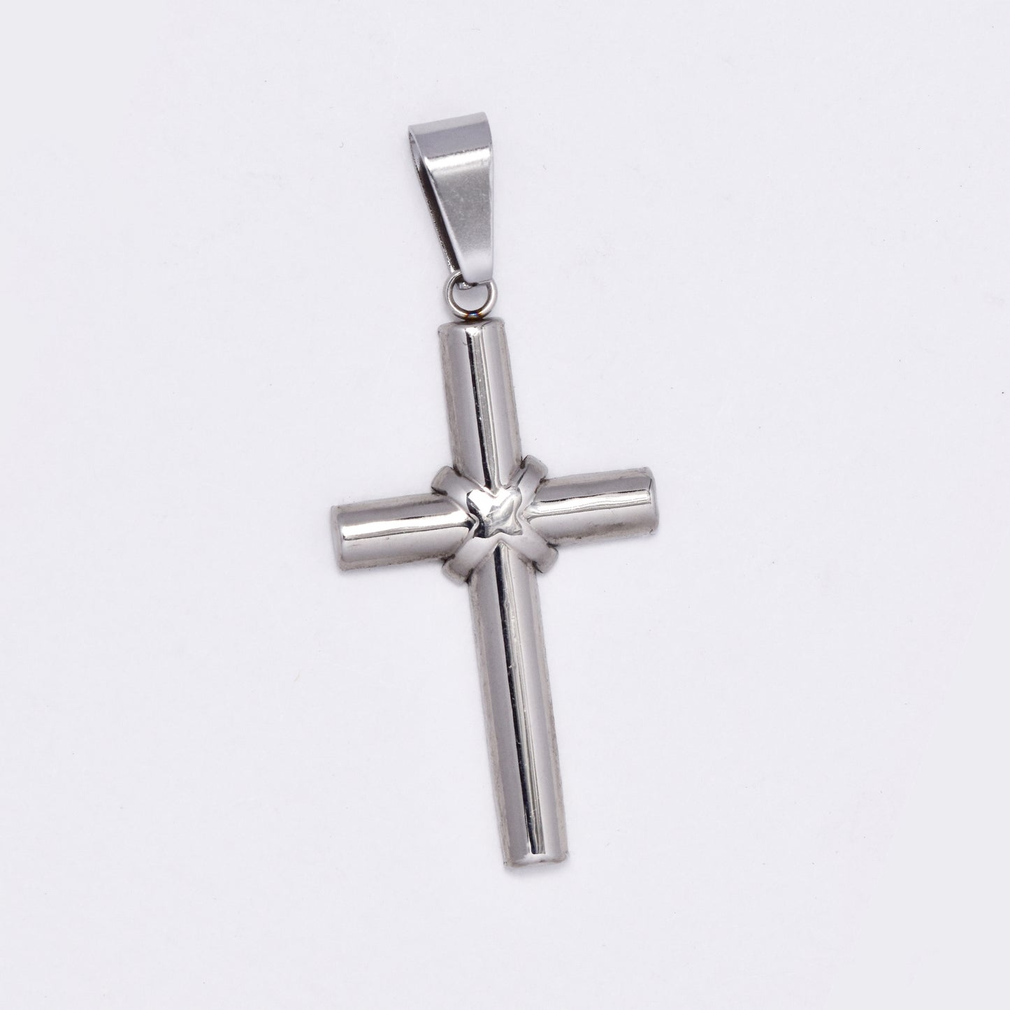 SSMP3023 - Steel 50mm x 21mm two dimensionsal barrel cross pendant
