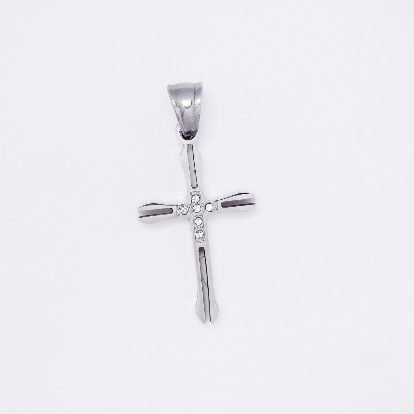 SSMP3221 - Steel 27mm x 16mm CZ cross pendant