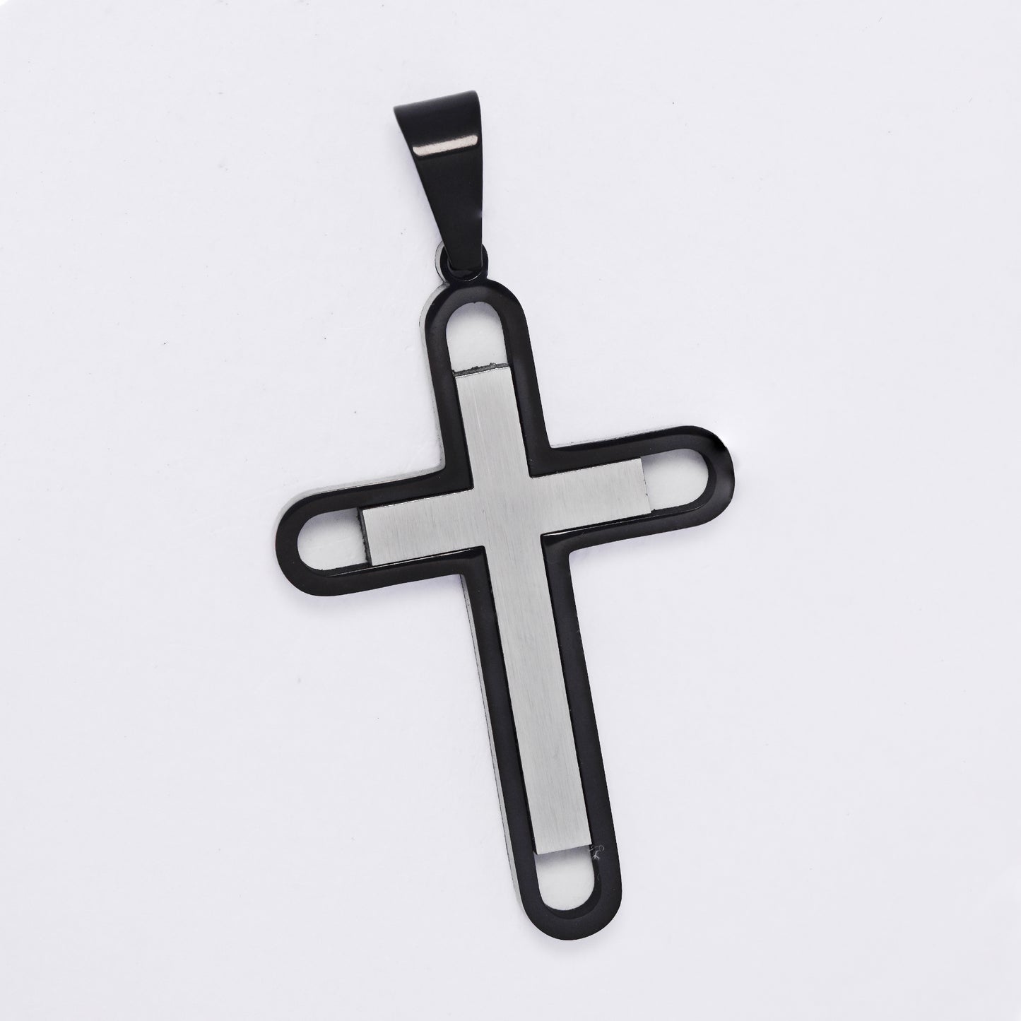 SSMP3299 - Steel 42mm x 28mm two-toned cross pendant