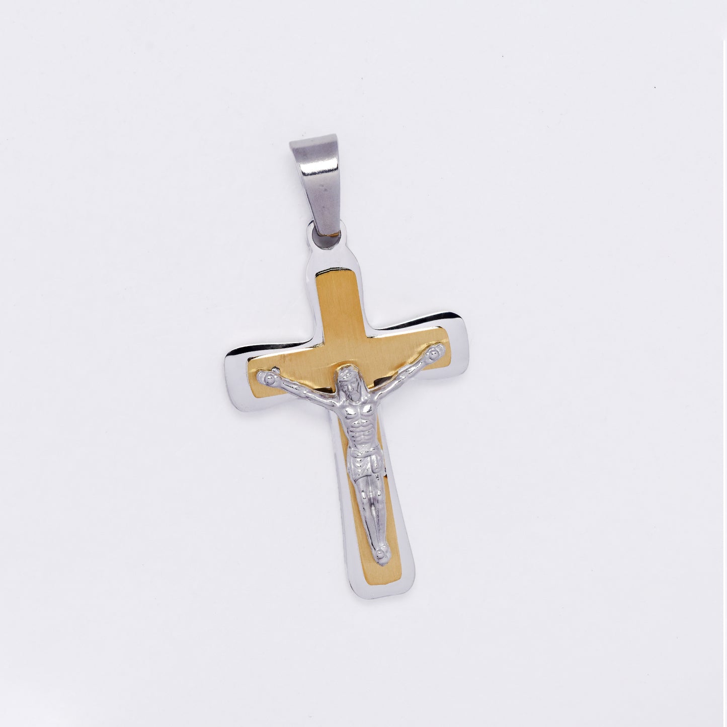 SSMP3303 - Steel 32mm x 20mm two layered crucifix pendant
