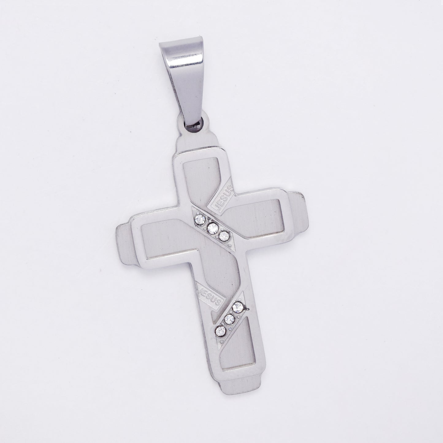 SSMP3340 - Steel 33.5mm x 22mm CZ cross pendant