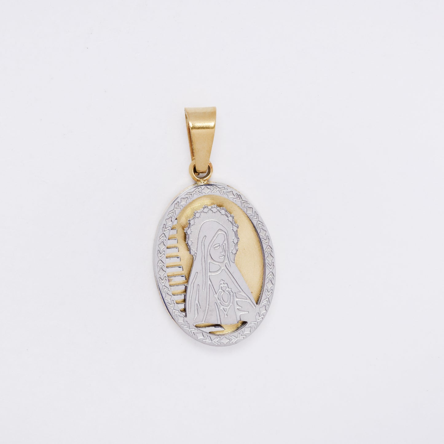 SSMP3344 - Steel 19mm x 12mm oval two-toned Mother Mary pendant