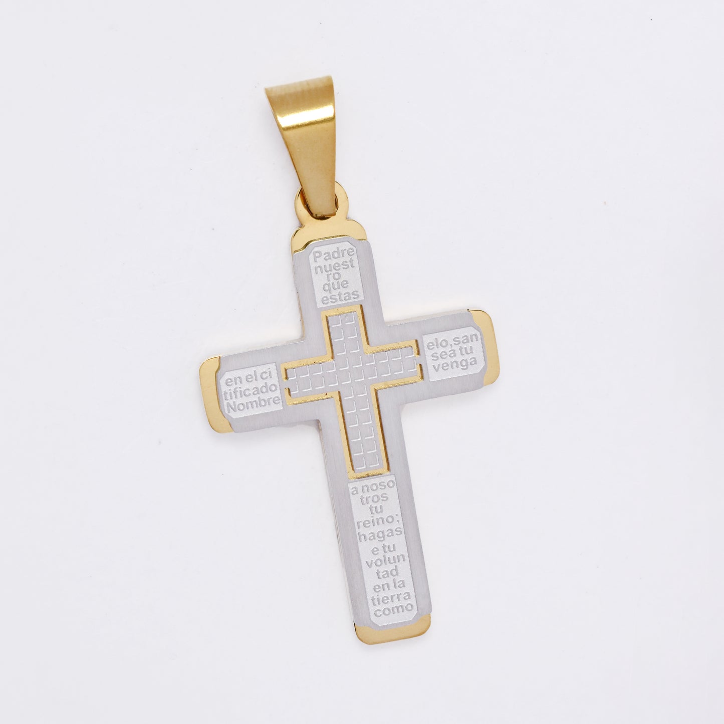 SSMP3353 - Steel 35mm x 22mm two-toned Lord's prayer pendant