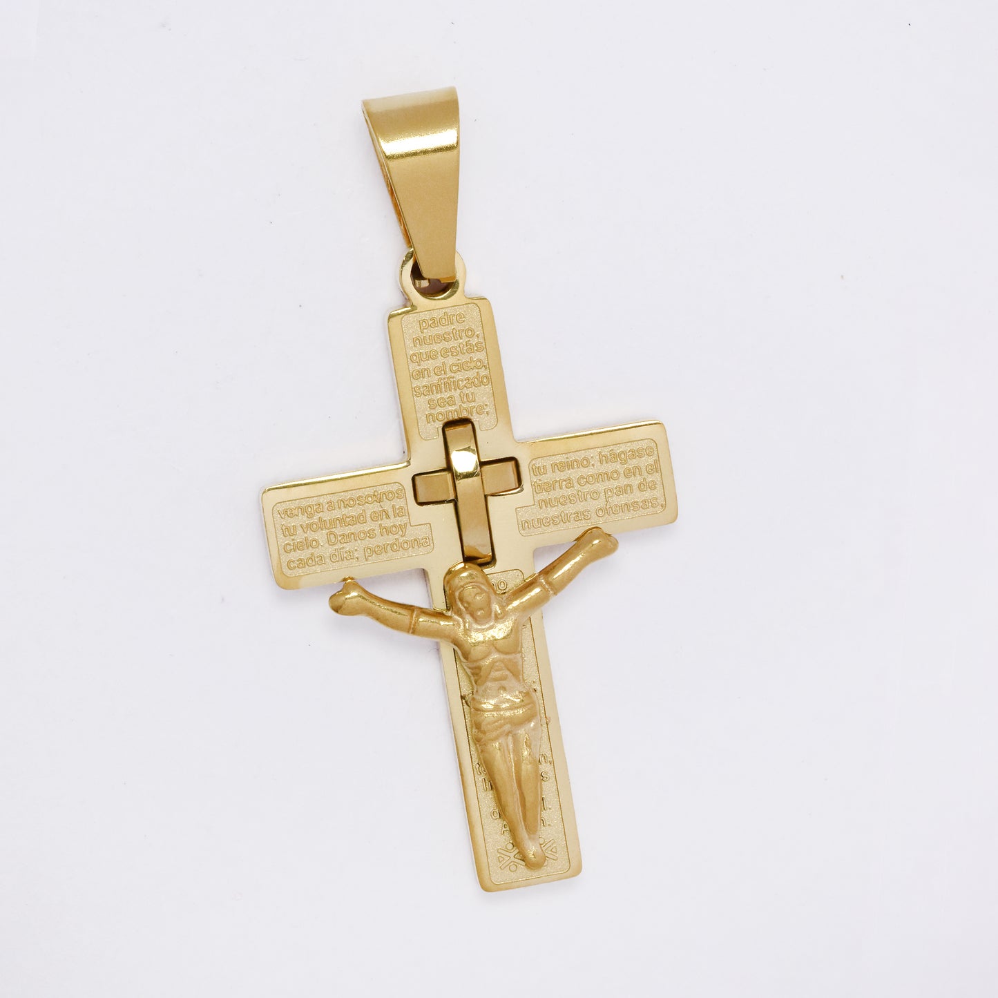SSMP3354 - Steel 35mm x 22mm Lord's prayer crucifix pendant