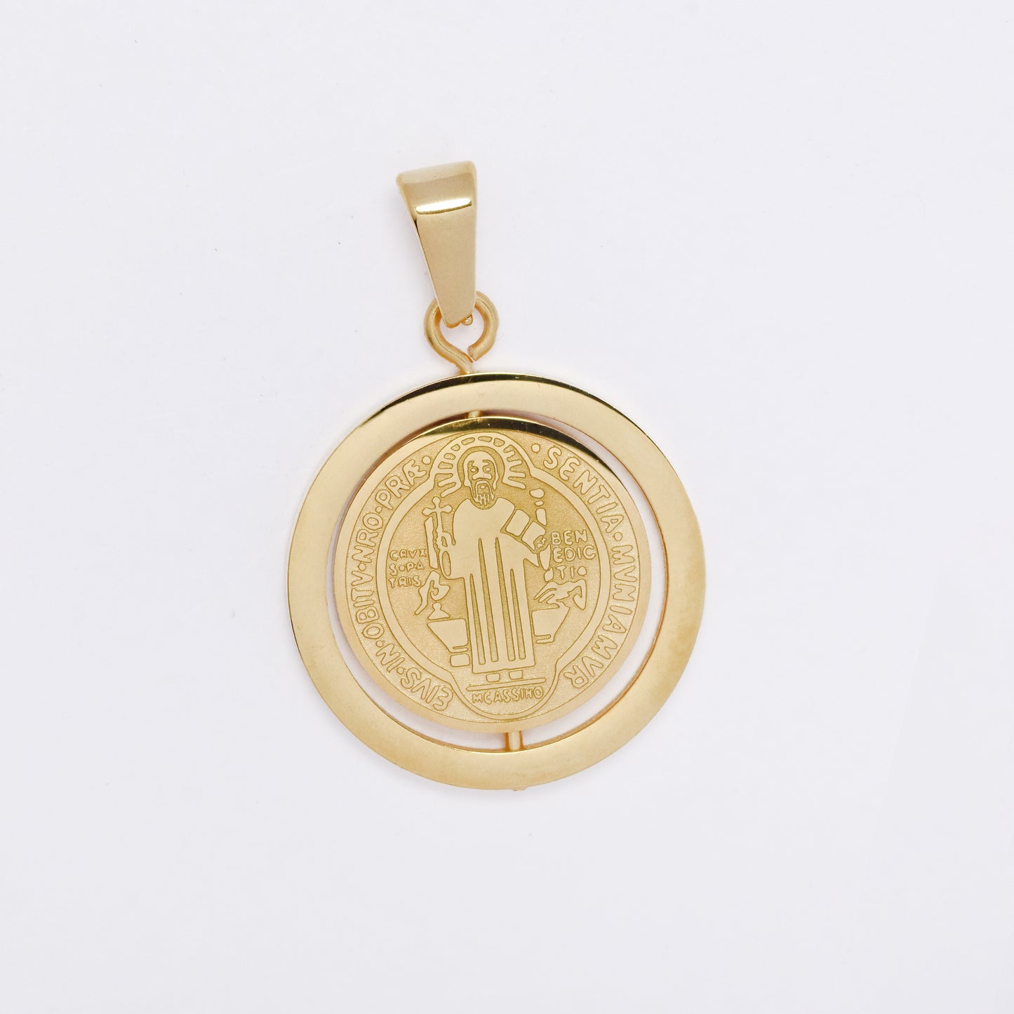 SSMP3445 - Steel 22mm Saint Benedict two-sided spinner pendant
