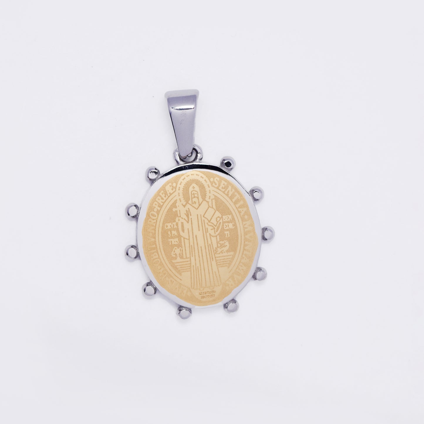 SSMP3446 - Steel 22mm x 19mm decorative border Saint Benedict pendant
