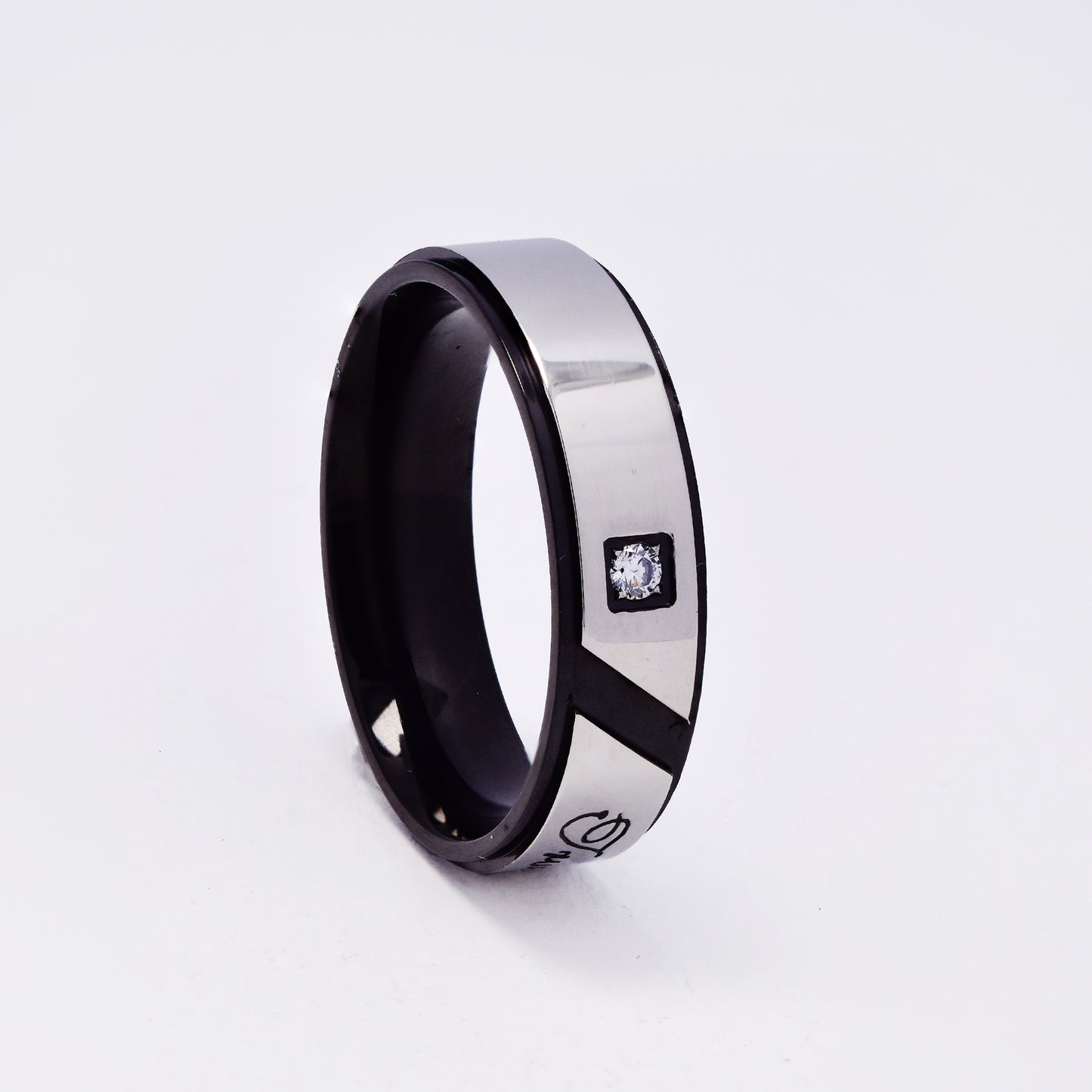 SSMR3402 - Steel 6mm two-toned "True Love" engraved CZ band