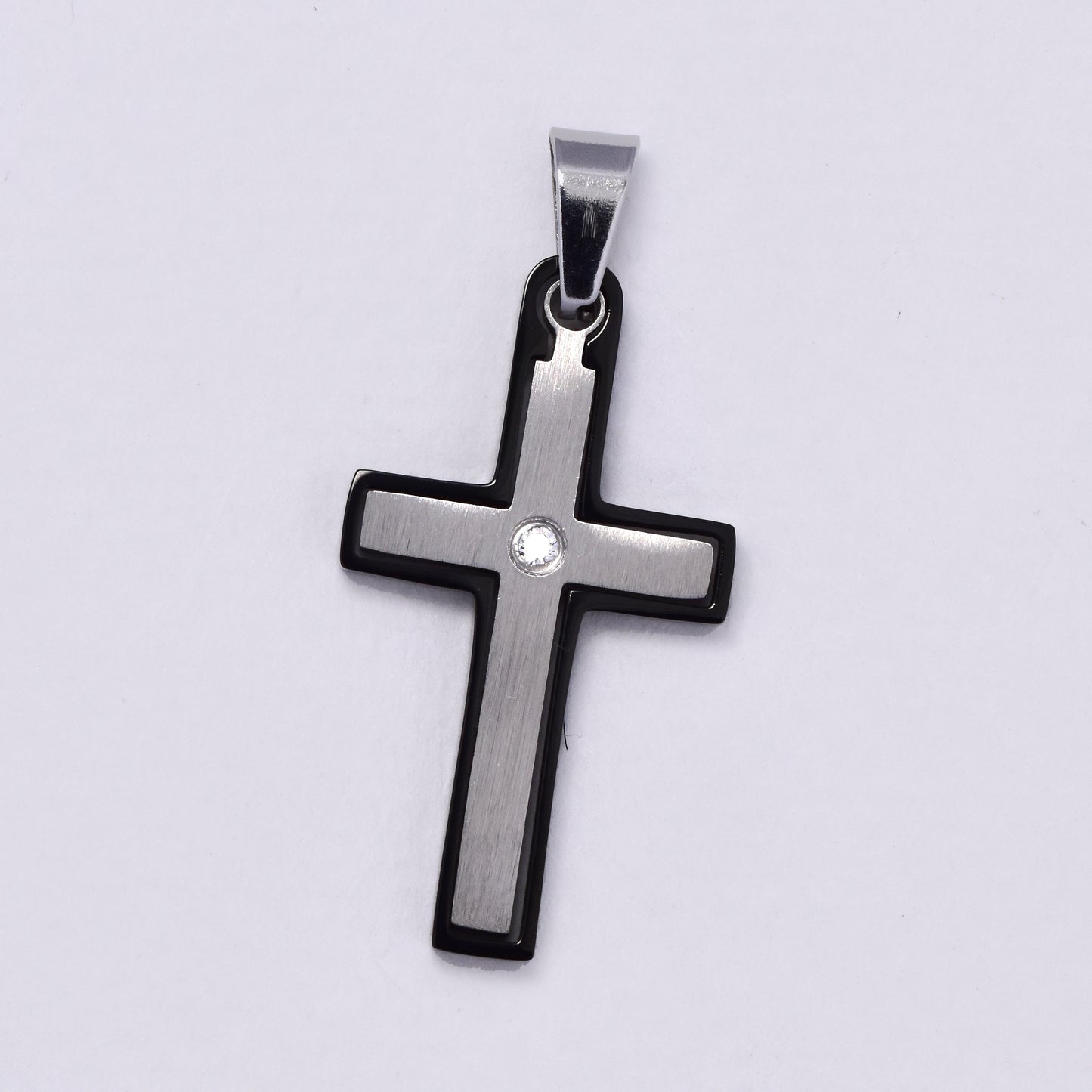Stainless steel two tone cross with cz pendant - SSP1710I