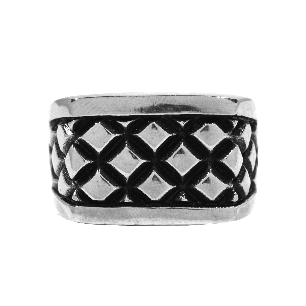 Stainless steel diamond pattern oxidized chunky ring - SSR1722
