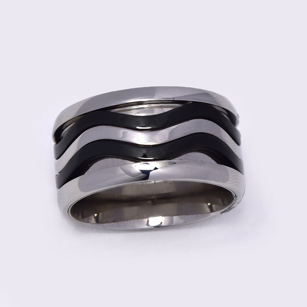 Stainless steel black wave pattern fidget ring - SSR2058