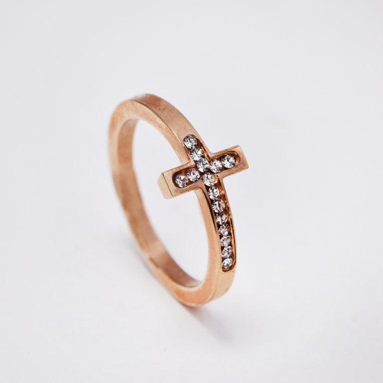 Buy 1 get 1 FREE - Stainless steel cubic zirconia cross ring - SSR3246