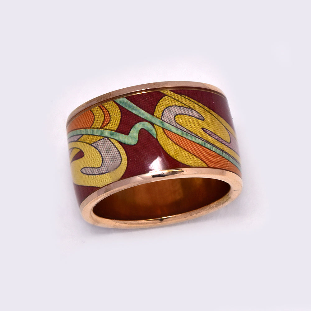 Stainless steel broadband with colourful centre detail rose gold pated ring Size K - SSR3374