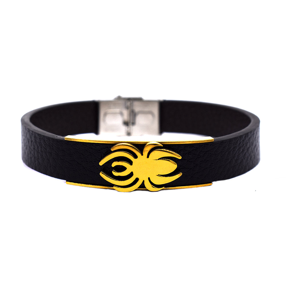 Stainless steel gold plated spider leather bracelet - SSVB9186-1