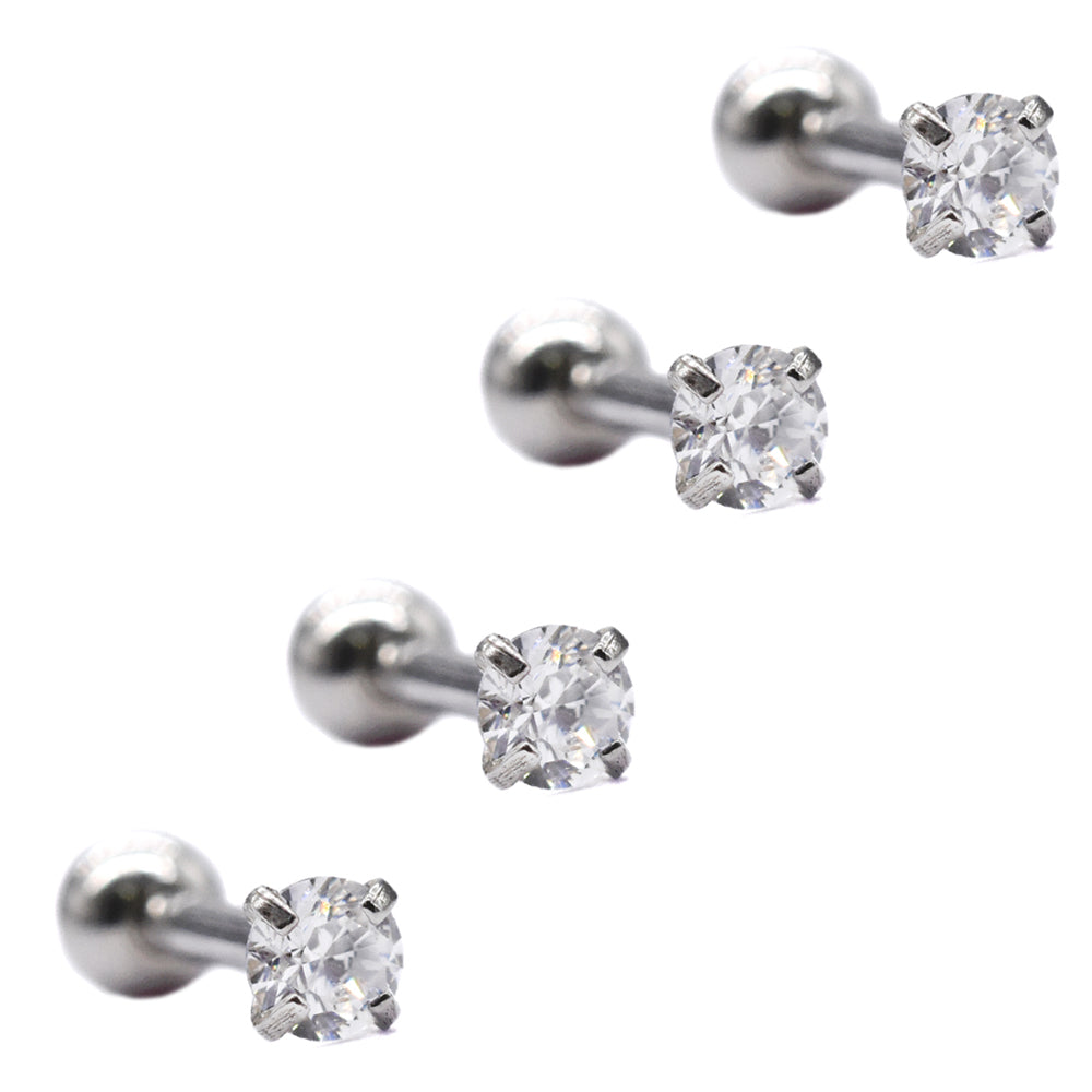 4 Pack stainless steel 4mm cubic zirconia ear piercing - SSVBJ3305