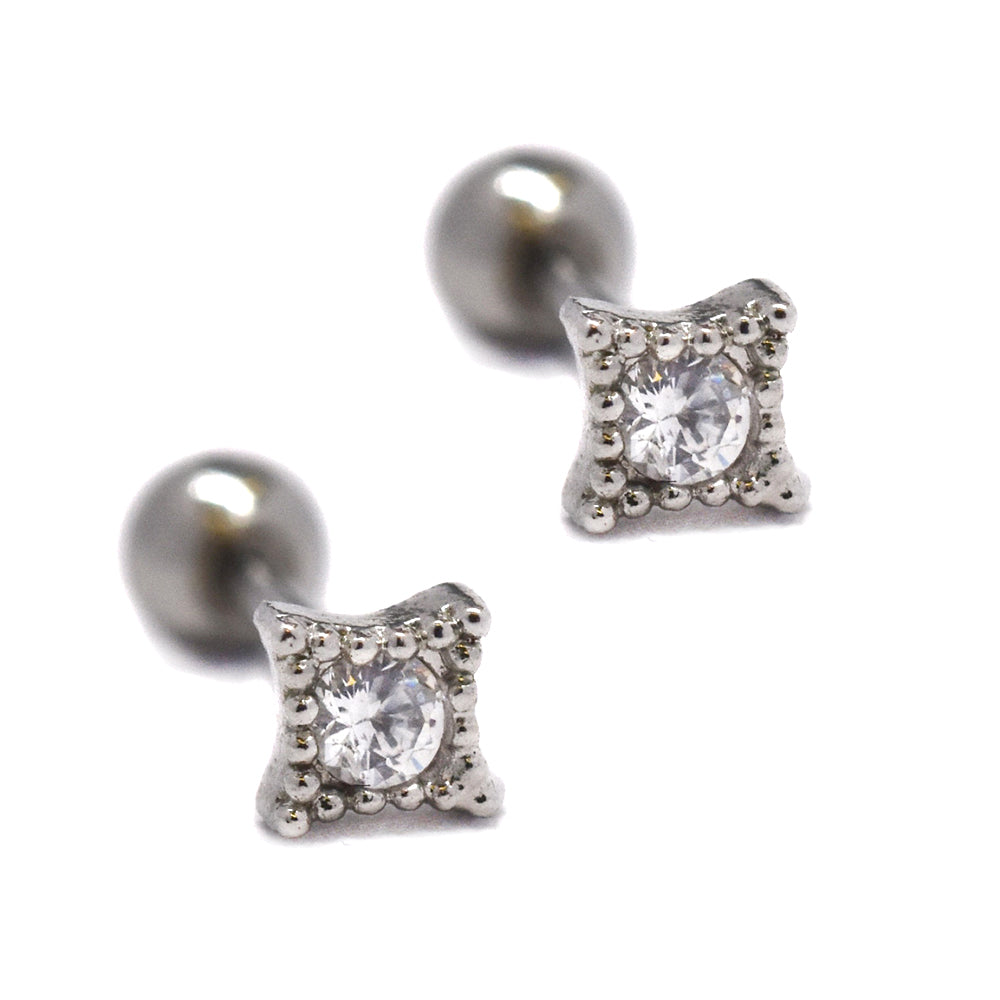 2 Pack stainless steel diamond shaped cubic zirconia ear piercing - SSVBJ3312