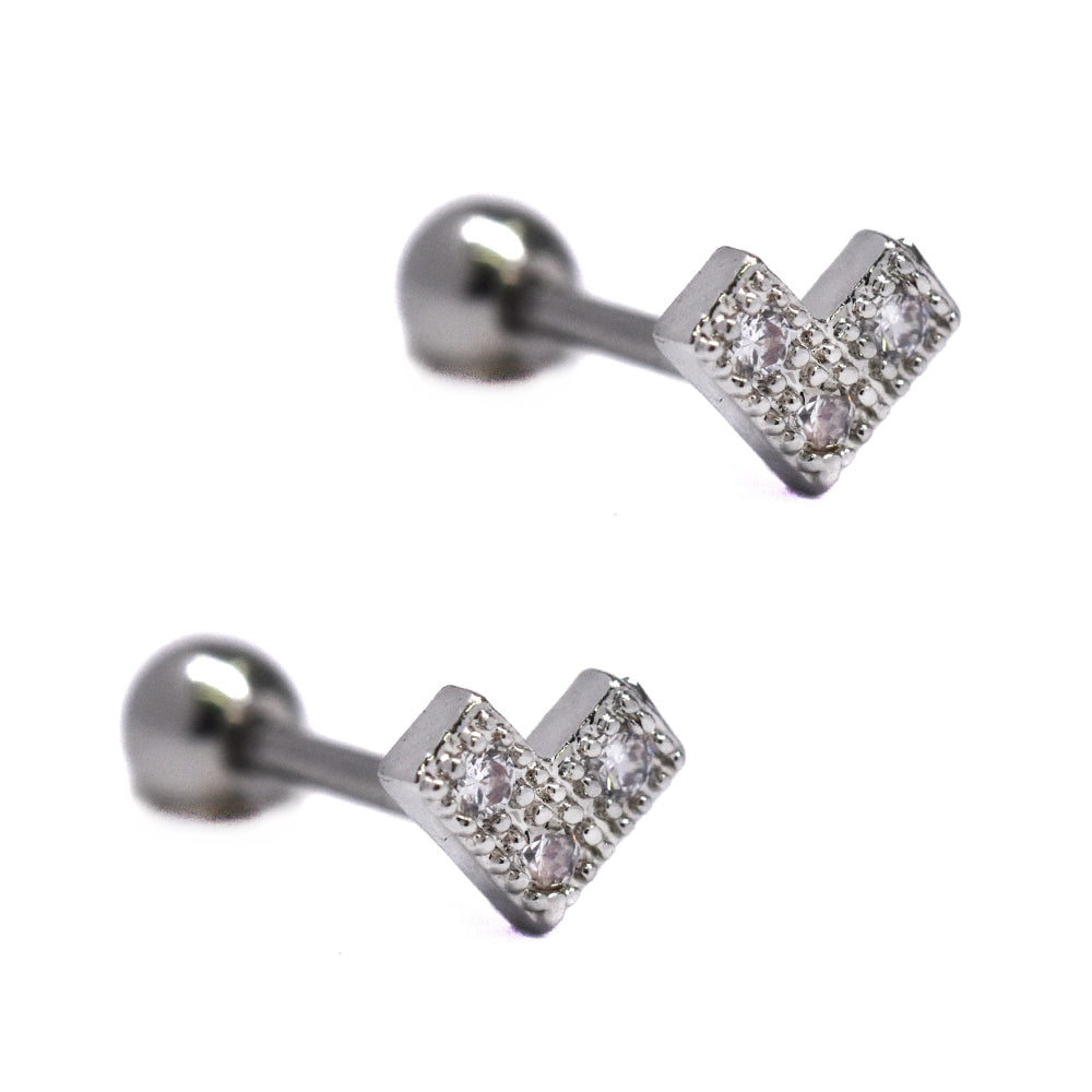 2 Pack stainless steel square edge cubic zirconia heart piercing - SSVBJ3319